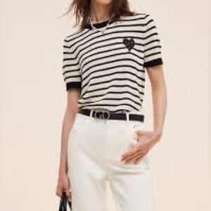 💕 💜 Goelia Women's Natural 100% Cotton Stripe Openwork Knit T-Shirt